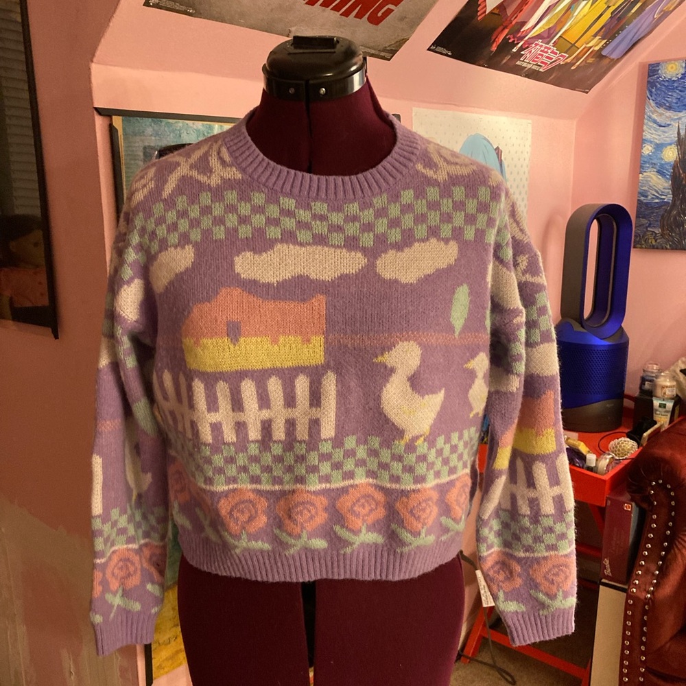 Pastel Kawaii Duck Sweater with Flowers